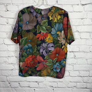 Alfred Dunner Multi Color Floral Short Sleeve Boxy Blouse Size 12 (E6)